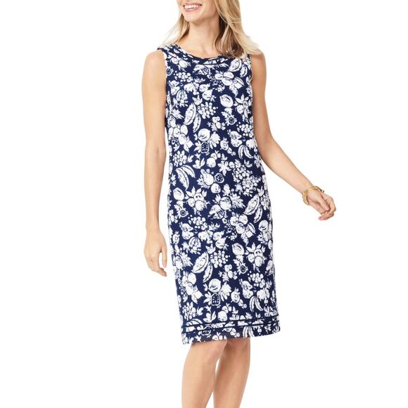 Talbots Dress Mixed Fruit Textured Sleeveless Shift Blue & White Womens Size 10 - Picture 1 of 10